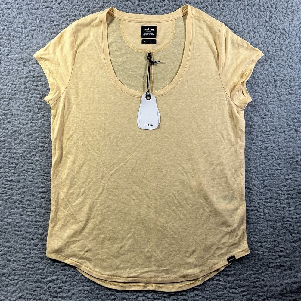 NWT Prana Cozy Up Scoop Neck Tee Women Medium Sun Kissed Heather Yellow Hemp